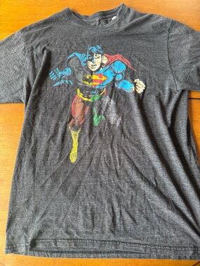 Superman Graphic Tee - Charcoal Gray with Multicolor Print